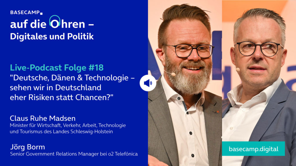 Live-Podcast Folge 18 „Deutsche, Dänen & Technologie – sehen wir in Deutschland eher Risiken statt Chancen?“ auf YouTube anhören.
Mit dabei:
Claus Ruhe Madsen, Minister für Wirtschaft, Verkehr, Arbeit, Technologie und Tourismus des Landes Schleswig-Holstein.
Moderation: Jörg Borm, Senior Government Relations Manager bei o2 Telefónica.